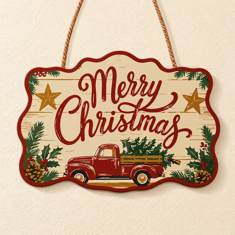 Christmas red truck paint by numbers door hanger finished design