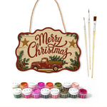 Christmas red truck paint by numbers door hanger with paints and brushes
