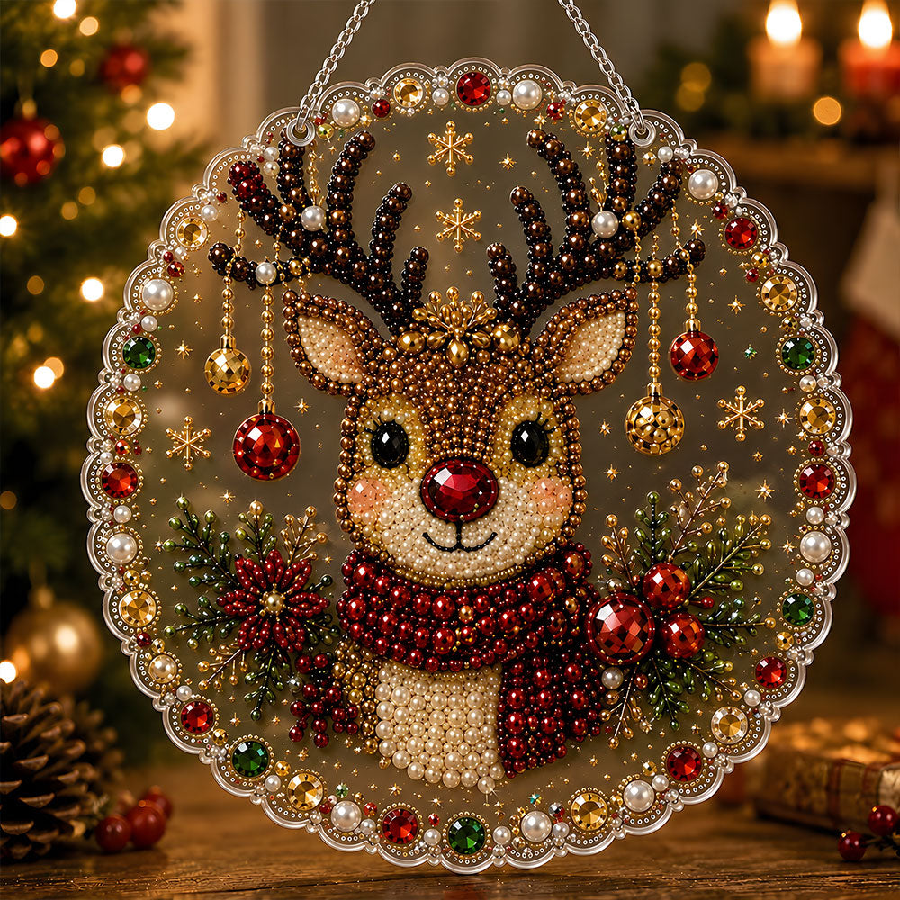 Christmas reindeer festive glow pearl diamond painting kit for beginners