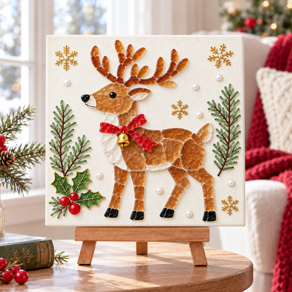 Christmas reindeer sea glass art kit displayed as seasonal home decor