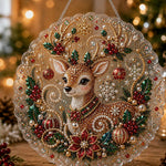Christmas reindeer with holly pearl diamond painting kit for beginners
