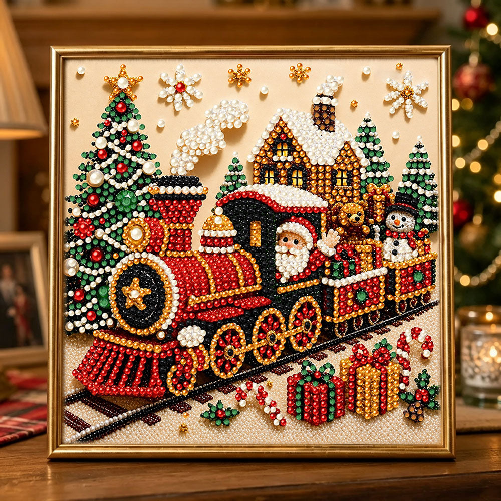 Christmas santa train pearl diamond painting kit for beginners