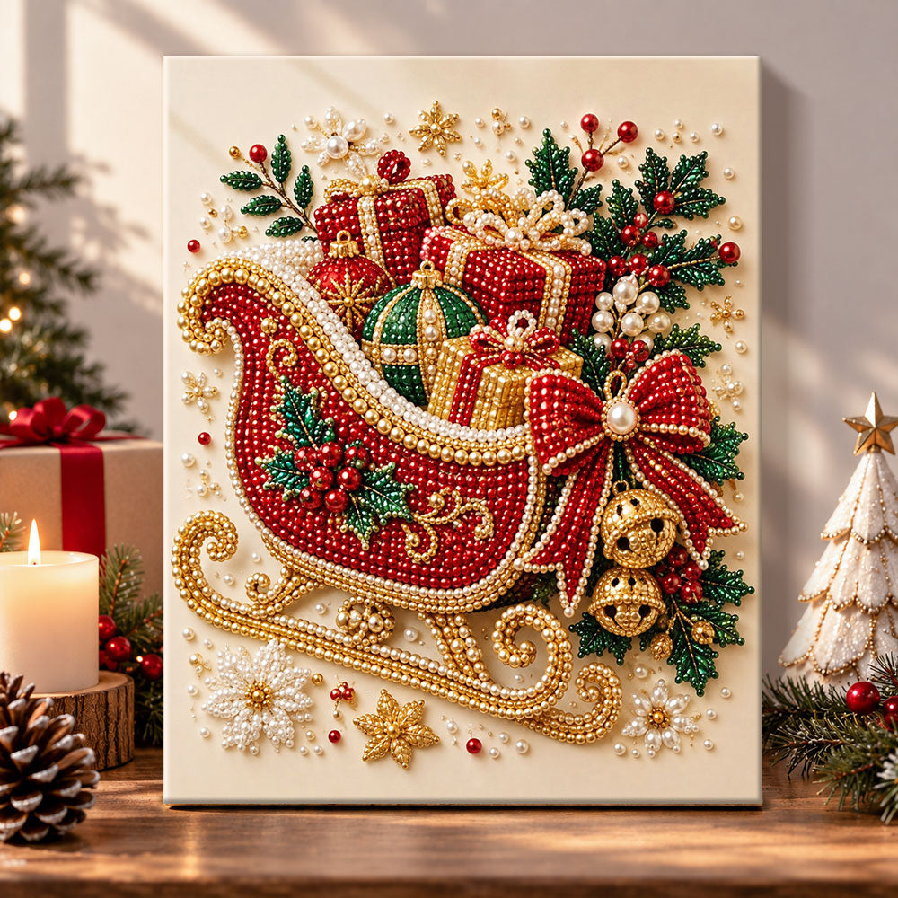 Christmas sleigh magic pearl diamond painting kit for beginners