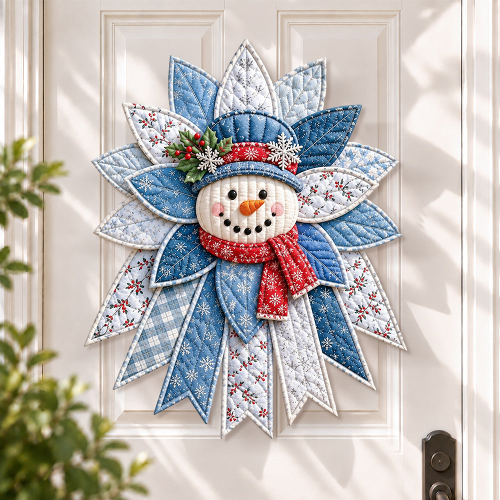 Christmas snowman DIY quilted bow sewing kit finished as a handmade door decoration