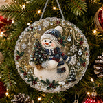 Finished christmas snowman holding a festive tree pearl diamond painting artwork displayed as holiday home decor