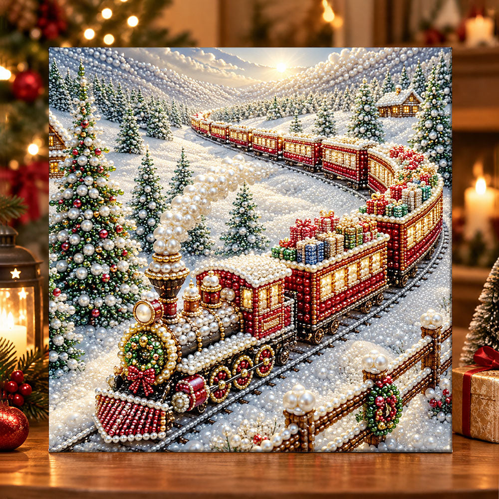 Christmas steam train pearl diamond painting kit for beginners