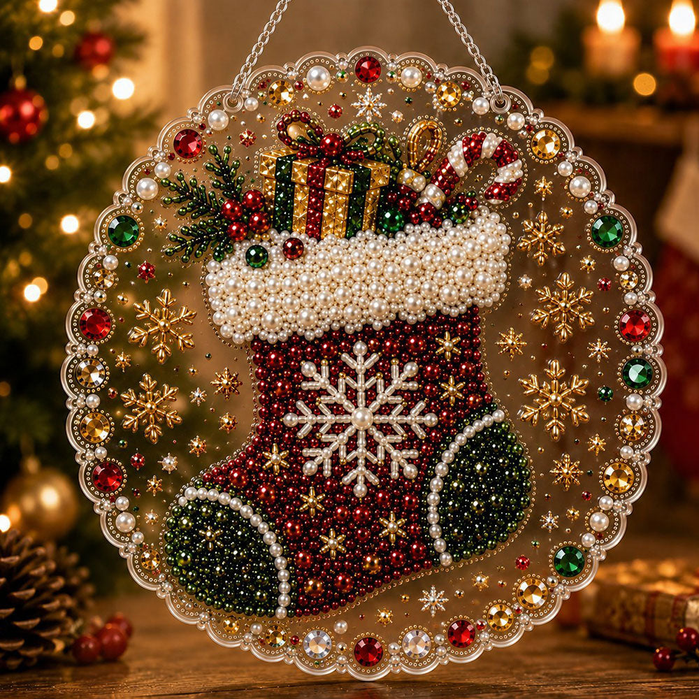 Christmas stocking pearl diamond painting kit for beginners