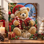 Christmas teddy bear with candy cane pearl diamond painting kit for beginners