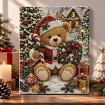 Christmas teddy bear with wreath pearl diamond painting kit for beginners