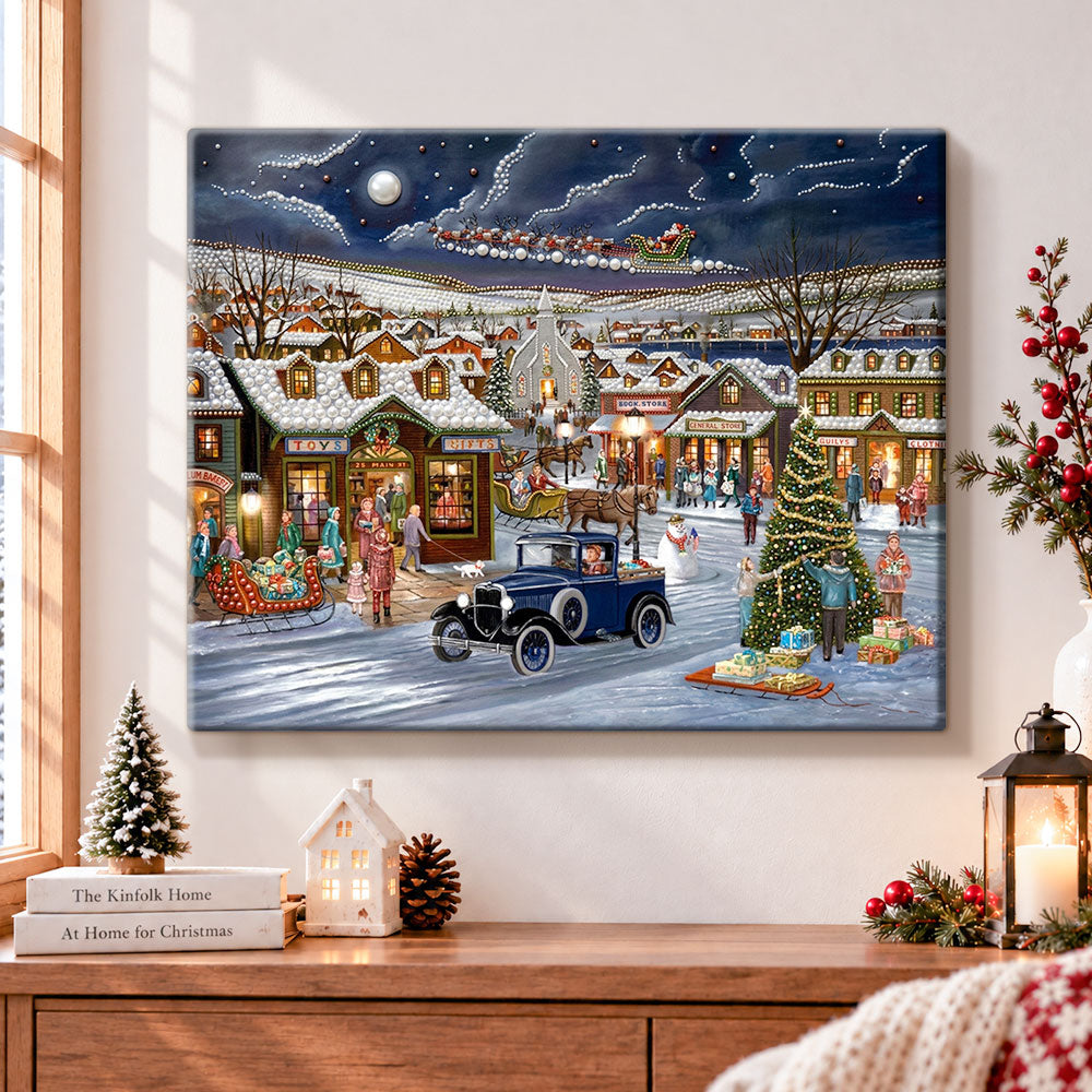 Christmas town night pearl diamond painting kit for beginners