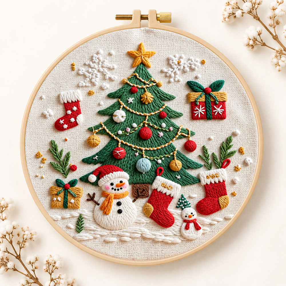 Christmas tree and snowman embroidery kit