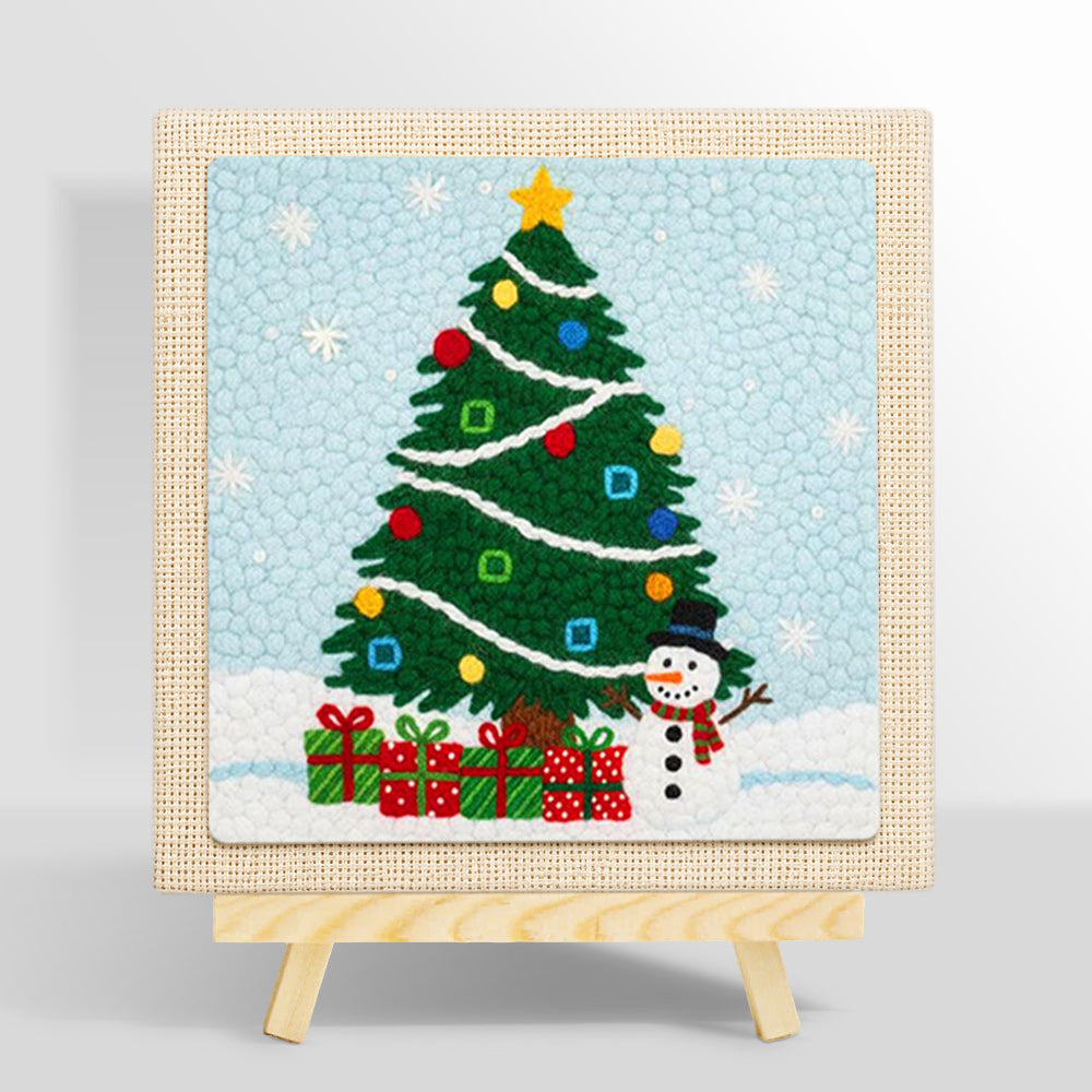 Christmas tree and snowman punch needle kit for beginners