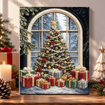 Christmas tree by arched window pearl diamond painting kit for beginners