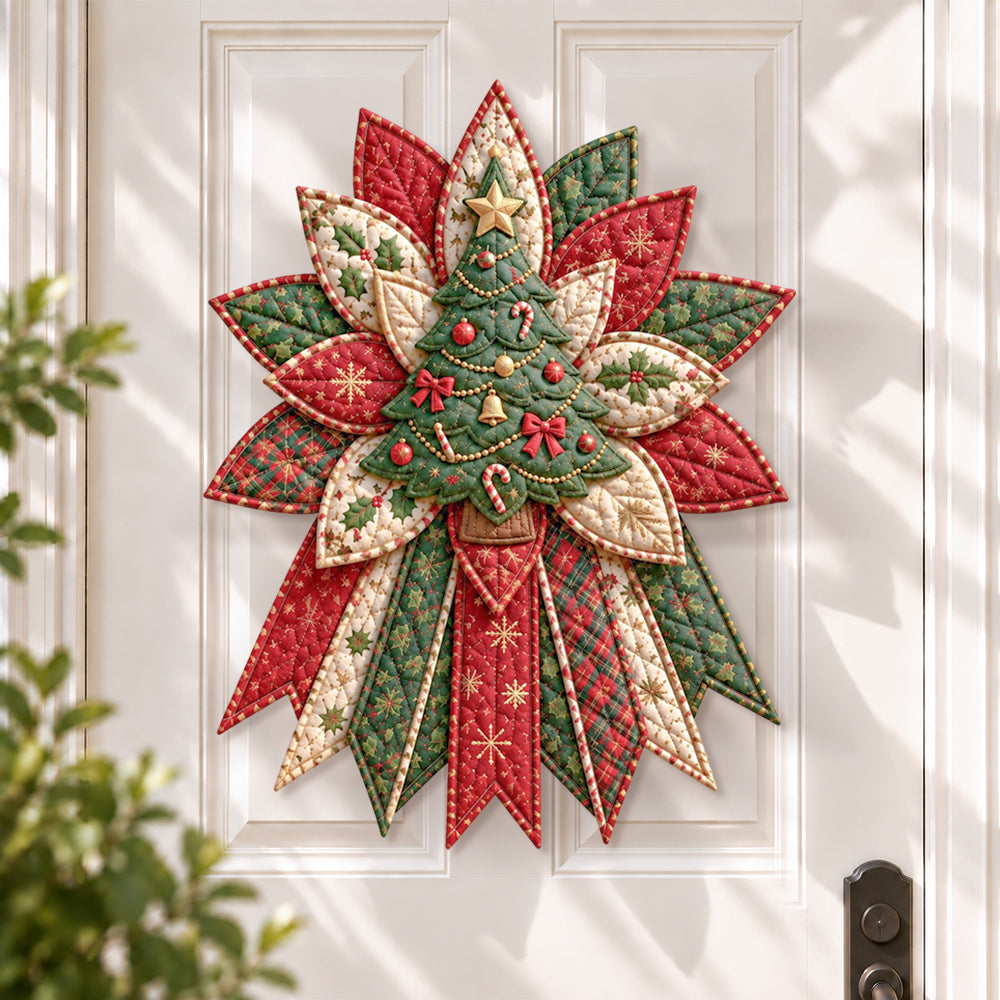 Christmas tree DIY quilted bow sewing kit finished as a handmade door decoration