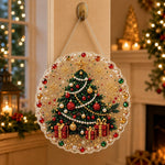 Finished Christmas tree gifts pearl diamond painting artwork displayed as holiday home decor