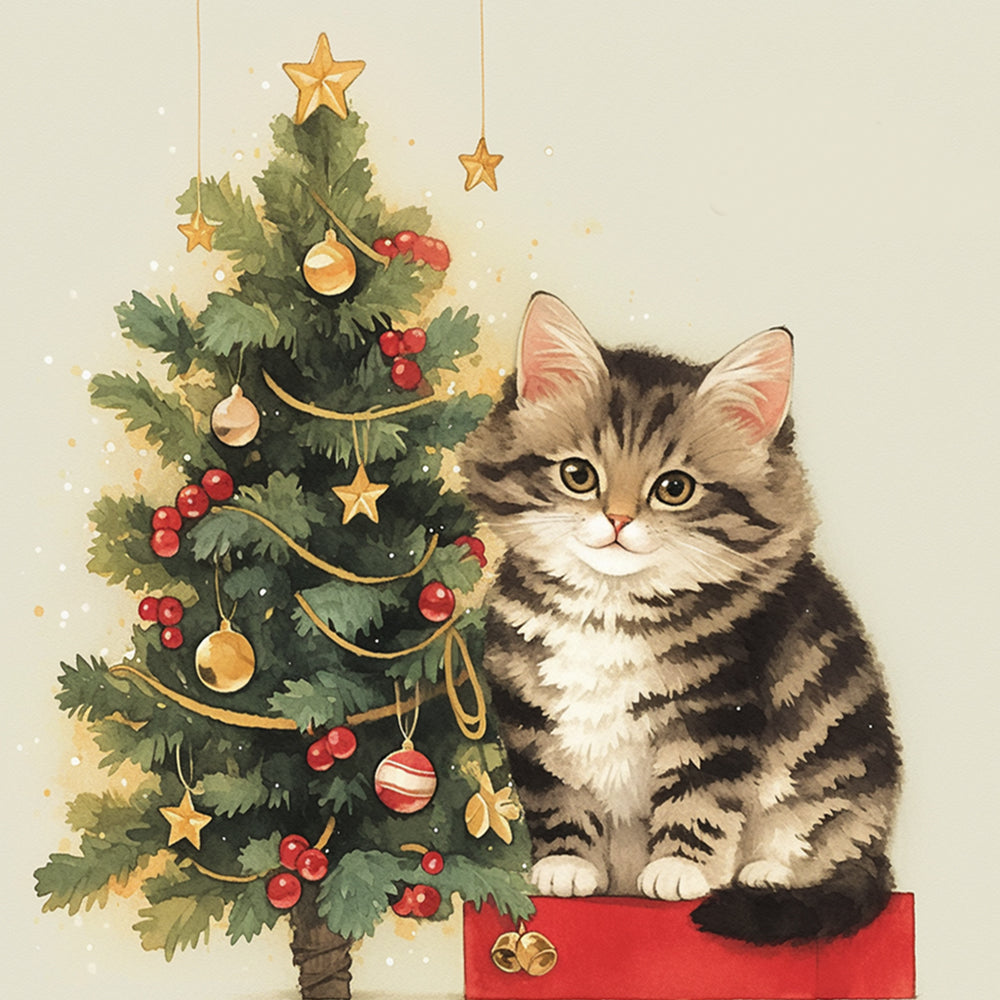 Christmas tree kitten cross stitch kit for beginners