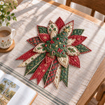 Christmas tree handmade quilted bow displayed on a table as seasonal home decor