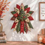 Christmas tree quilted bow displayed as handmade wall decor in a cozy home