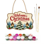 Christmas tree welcome paint by numbers door hanger with paints and brushes