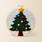 Christmas tree with colorful baubles needle felting kit for beginners with a round wooden frame