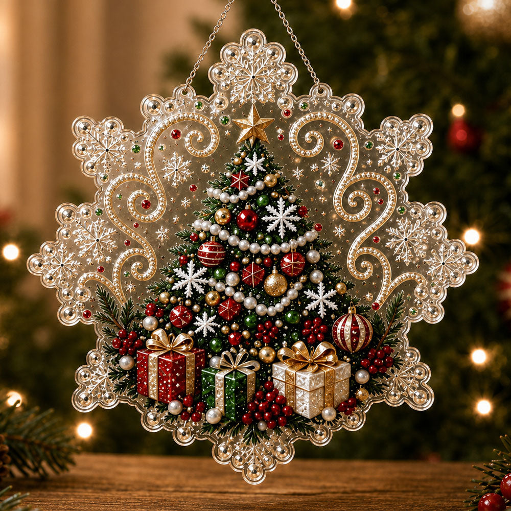Christmas tree with gifts and snowflakes pearl diamond painting kit for beginners