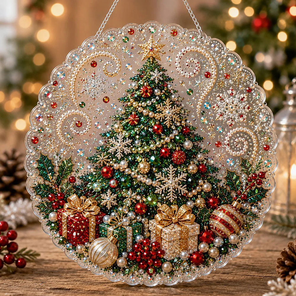 Christmas tree with gifts pearl diamond painting kit for beginners