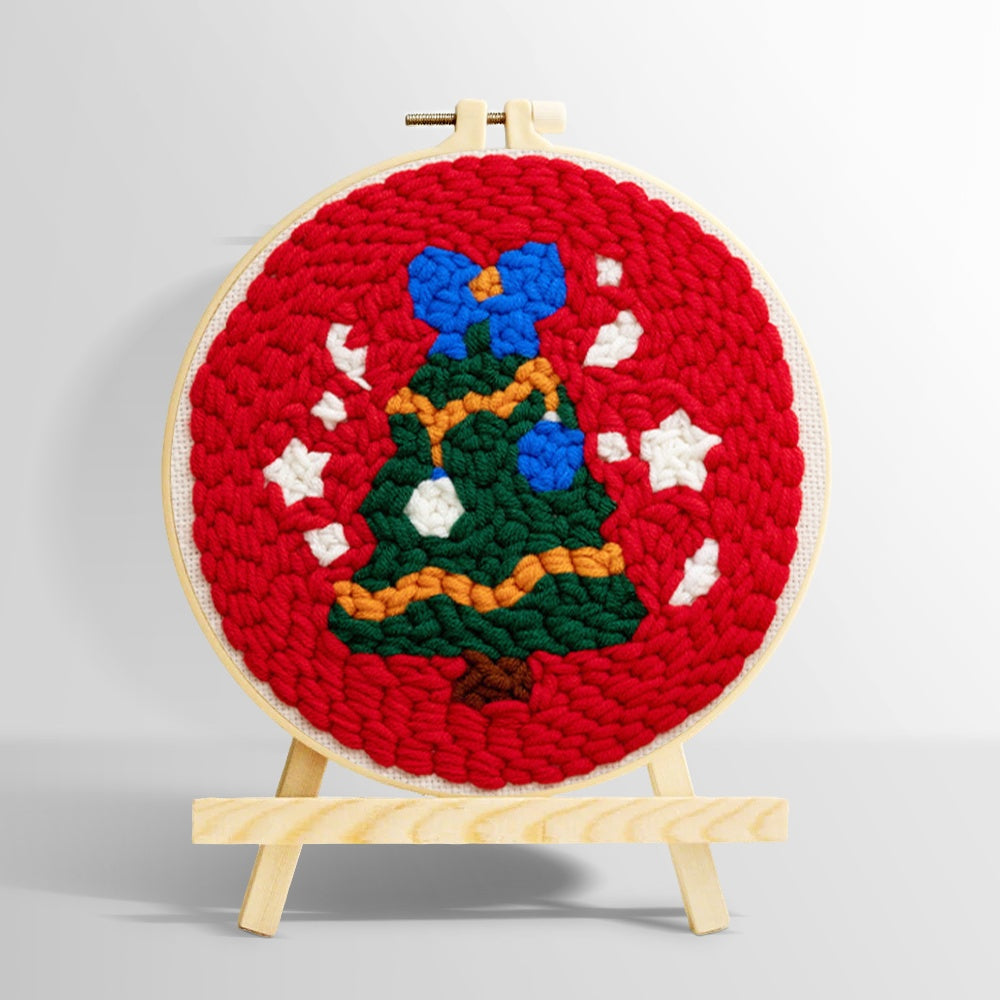 Christmas tree with snowflakes punch needle kit for beginners