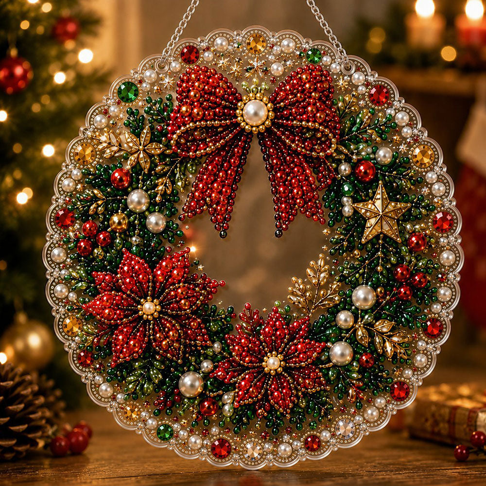 Christmas wreath pearl diamond painting kit for beginners