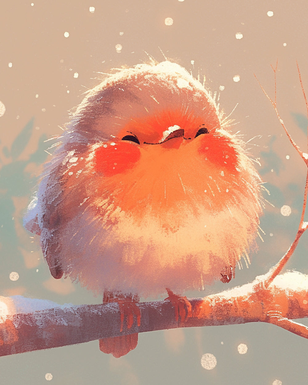 Chubby bird in winter snow cross stitch kit for beginners