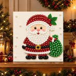 Finished chubby santa with gift bag pearl diamond painting artwork displayed as holiday home decor