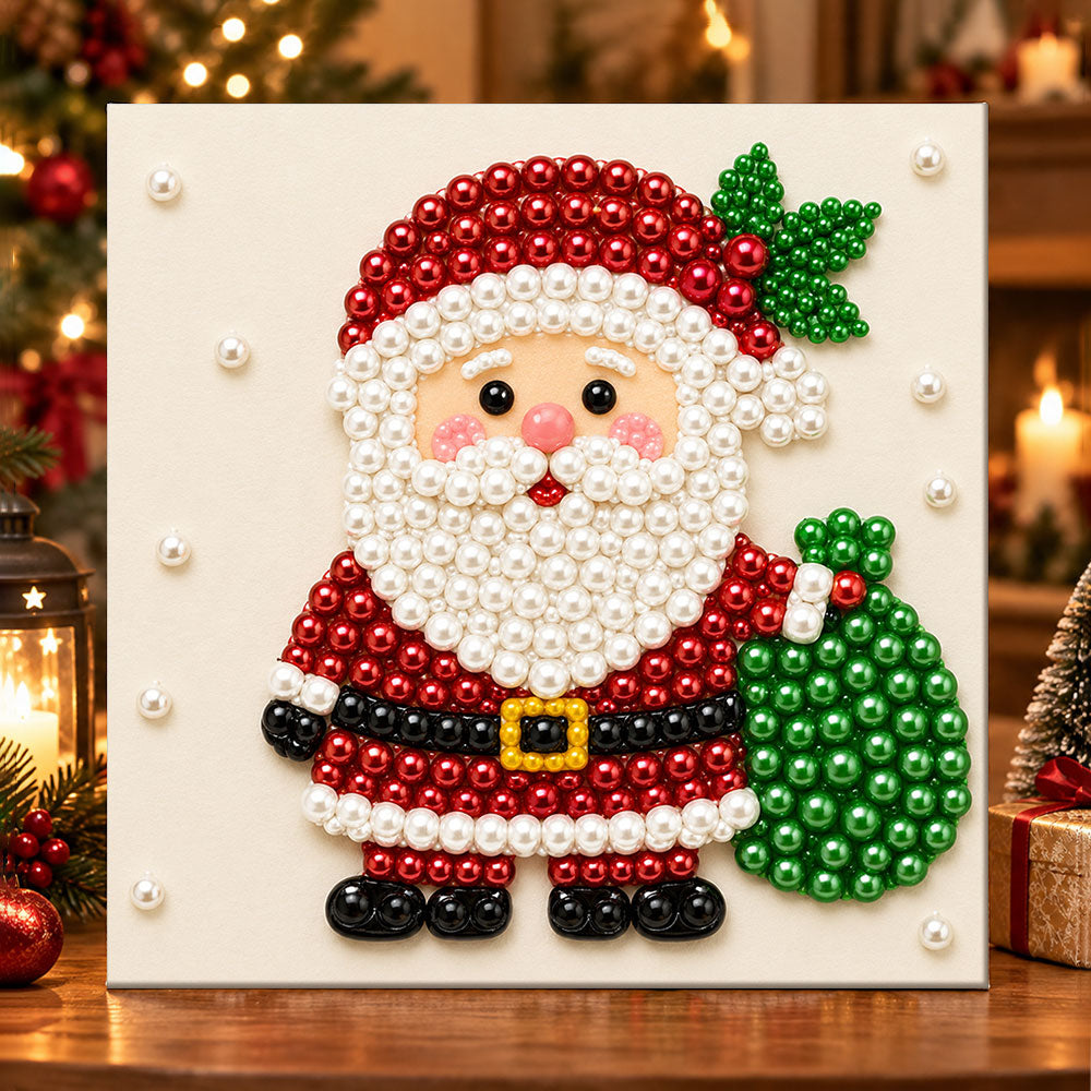 Chubby santa with gift bag pearl diamond painting kit for beginners