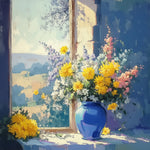 Classic blue vase and yellow daisies cross stitch kit for beginners