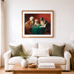 Finished classic dogs playing poker cross stitch artwork displayed as home decor