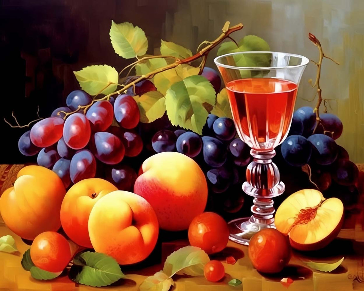 Classic fruit and wine still life cross stitch kit for beginners