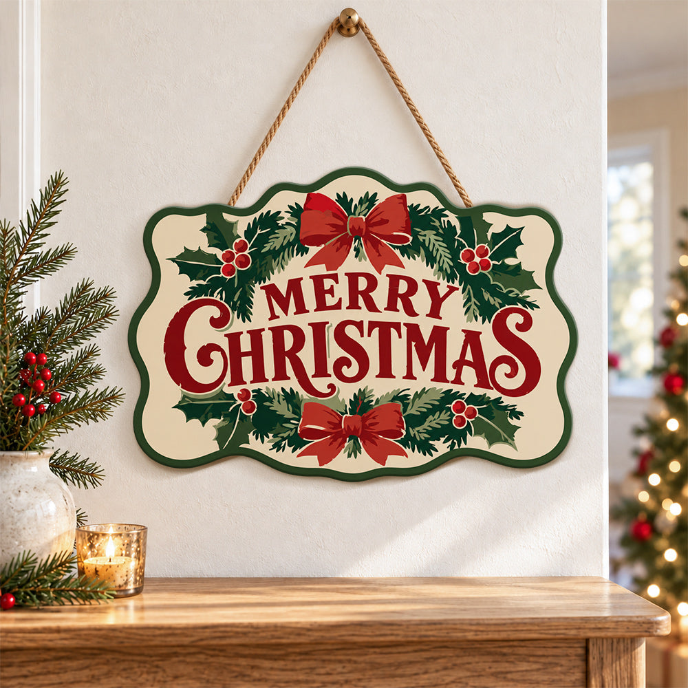 Classic holly and bow paint by numbers door hanger as indoor wall decor