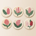 Classic pink tulip punch needle coaster kit finished handmade coasters