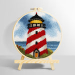 Classic red and white striped lighthouse punch needle kit for beginners