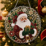 Finished classic santa christmas pearl diamond painting artwork displayed as holiday home decor