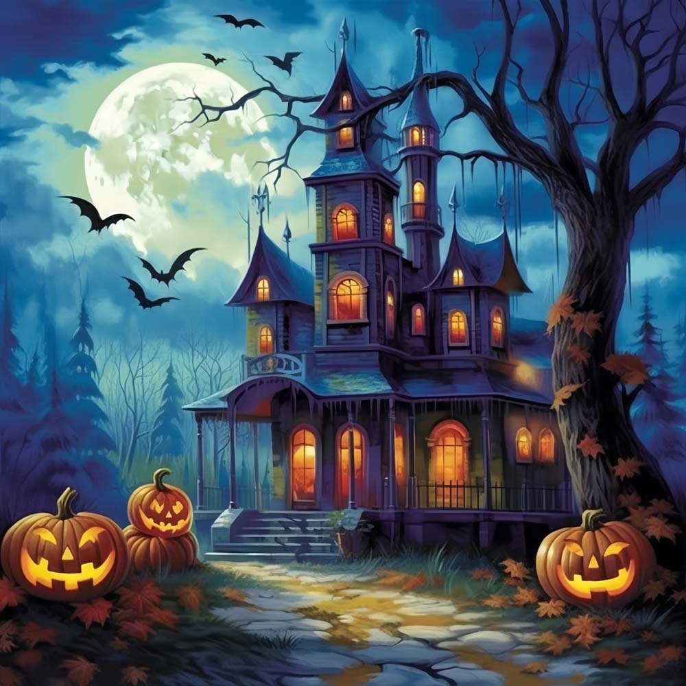 Classic spooky mansion cross stitch kit for beginners