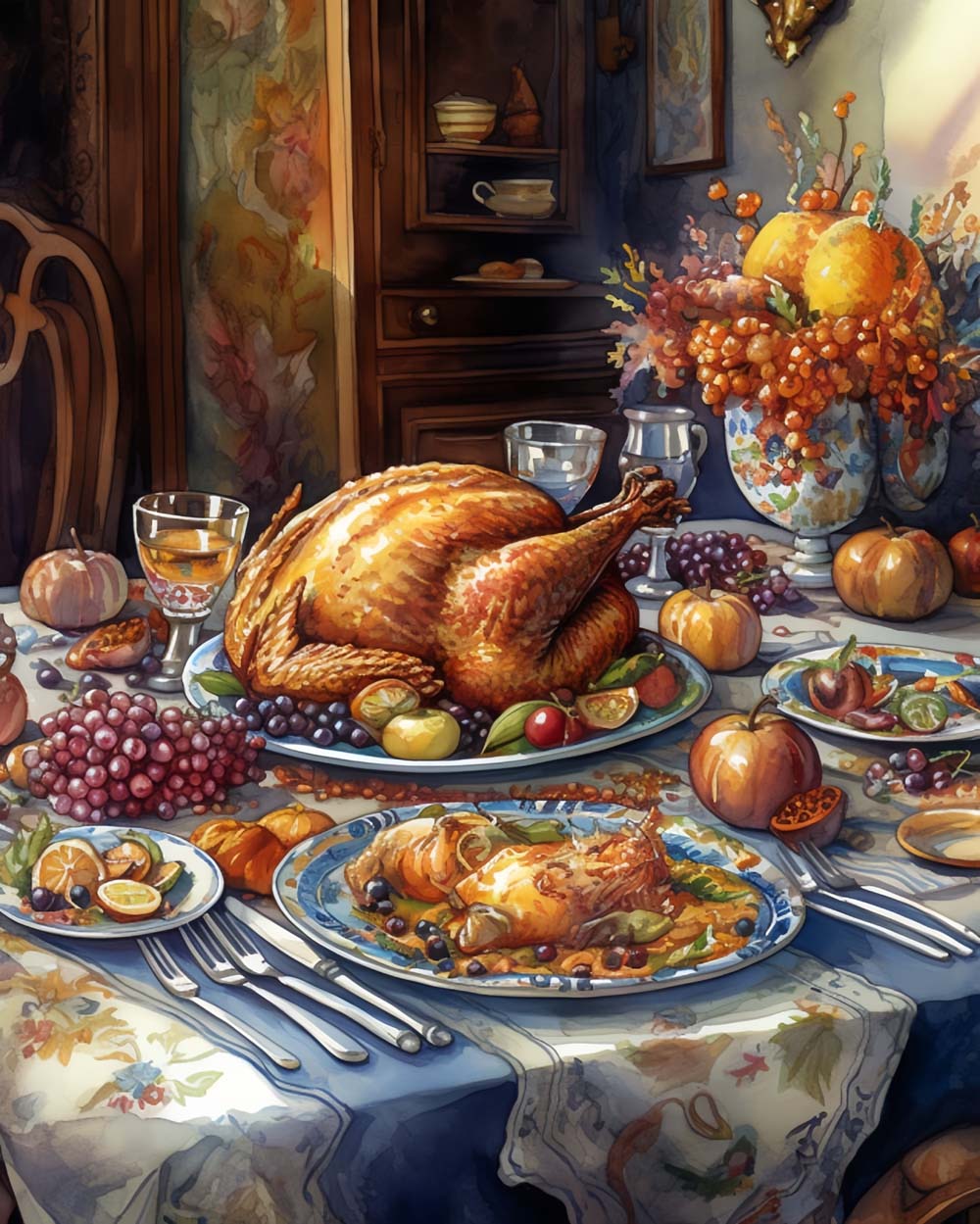 Classic thanksgiving dinner cross stitch kit for beginners
