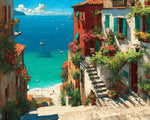Coast steps with turquoise sea view cross stitch kit for beginners