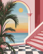 Coastal arch sunset view cross stitch kit for beginners