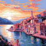 Coastal mediterranean town cross stitch kit for beginners