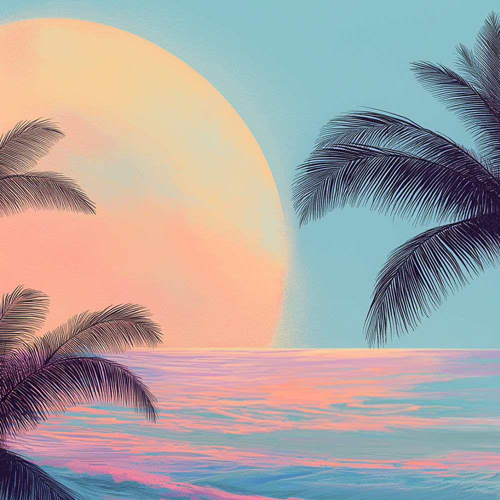 Coastal palm dusk cross stitch kit for beginners