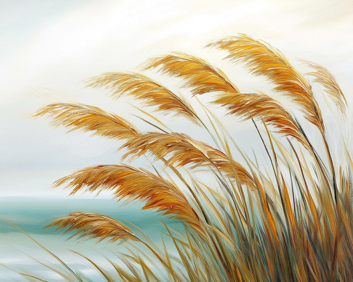 Coastal pampas grass view cross stitch kit for beginners