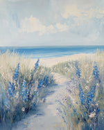 Coastal path with blue wildflowers cross stitch kit for beginners