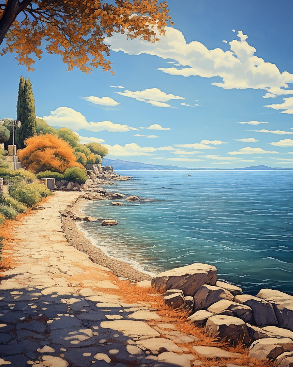 Coastal stone path cross stitch kit for beginners
