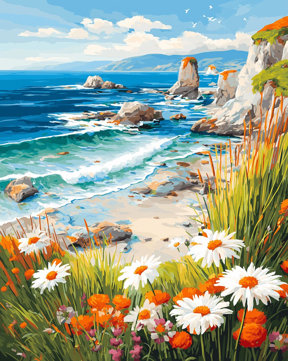 Coastal wildflower shore cross stitch kit for beginners
