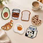 Coffee, croissant and toast punch needle coasters used for home decoration