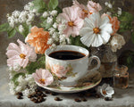 Coffee cup with spring blooms cross stitch kit for beginners